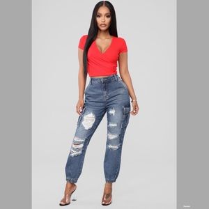 High rise cargo jeans